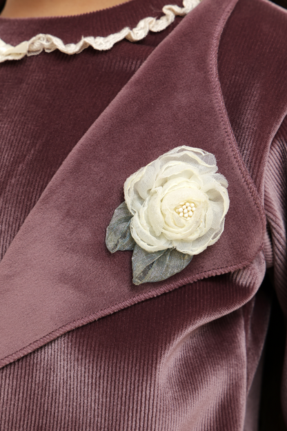 Lilac velvet top with checkered skirt