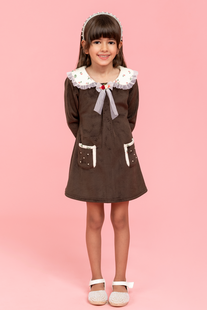 Brown dress with floral print detailing