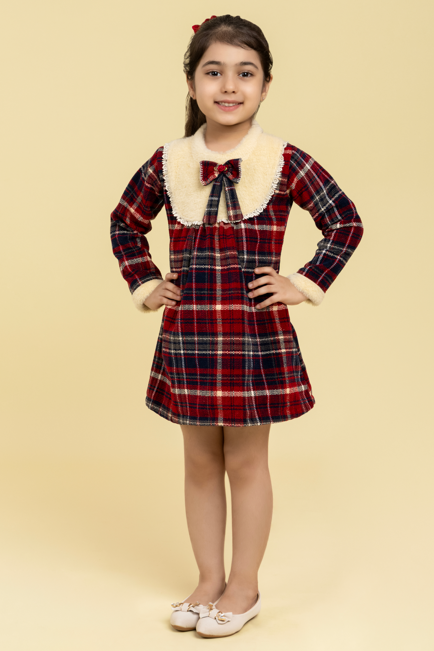 Maroon and navy check dress