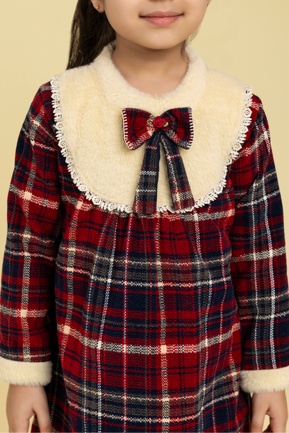 Maroon and navy check dress