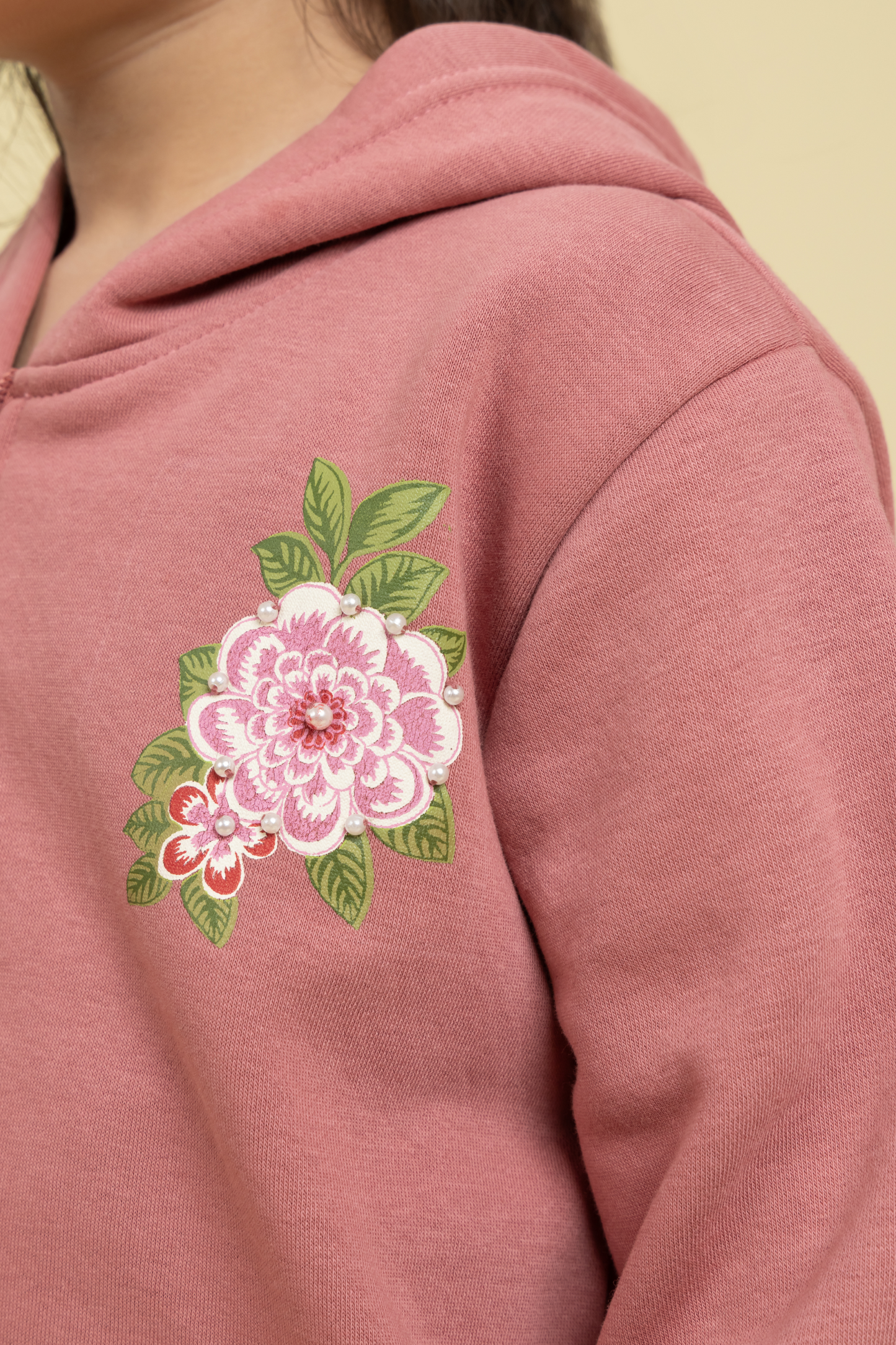 Plum tracksuit with printed floral patches