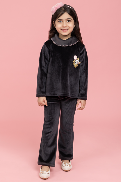 Dark grey co-ord set with embriodered patch