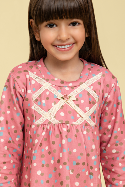 Polka dot nightsuit with lace detail