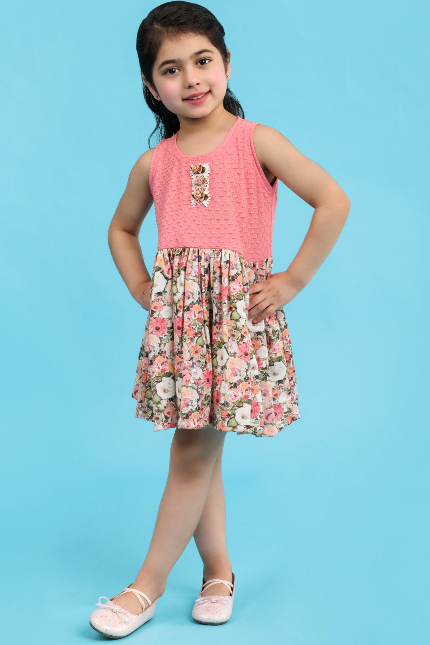 Peach Floral print dress