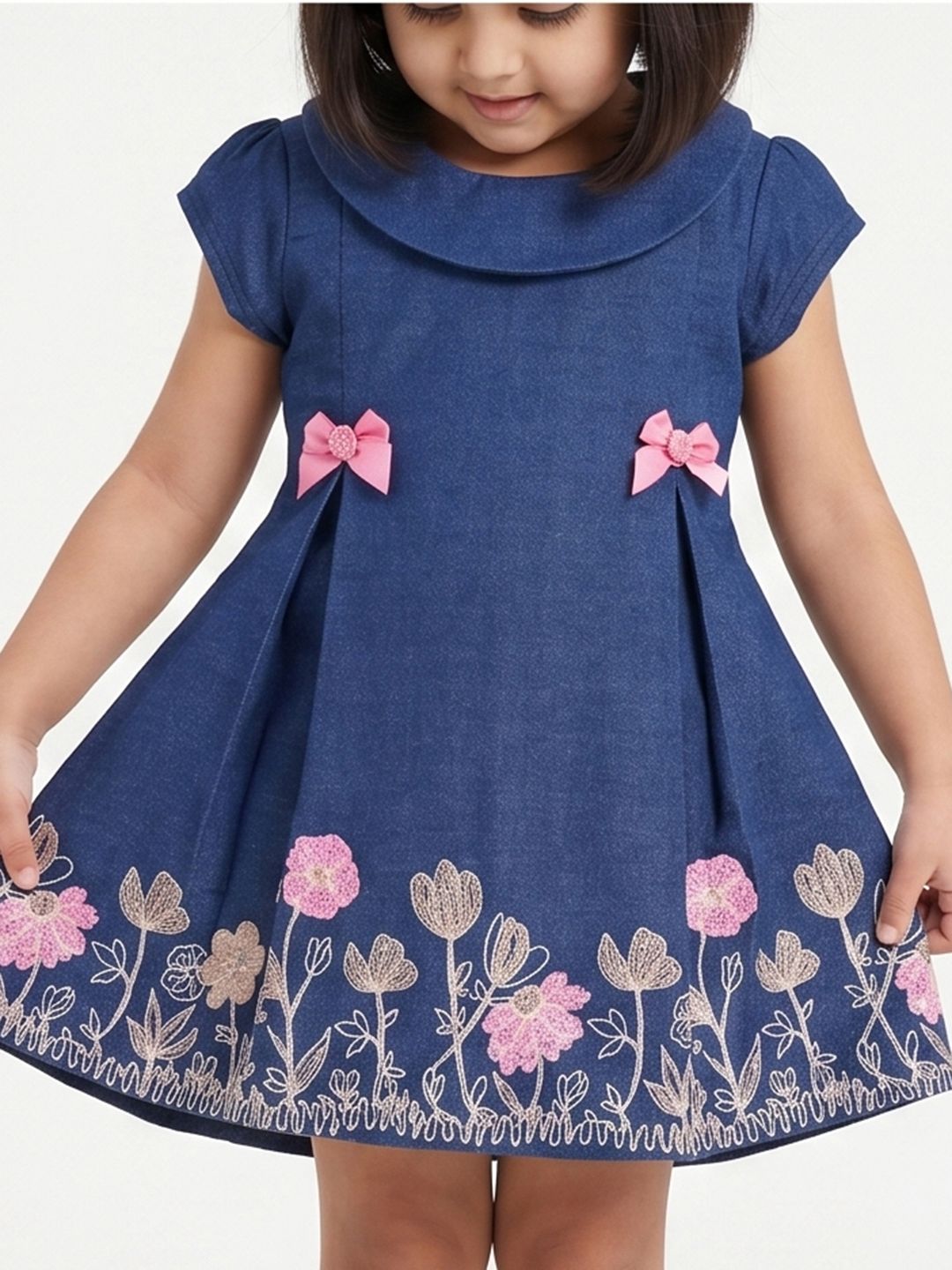 Soft (Dark) cotton denim dress with embroidery