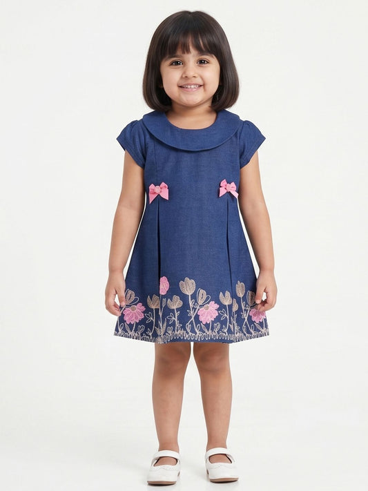 Soft (Dark) Cotton Denim Dress with embroidery