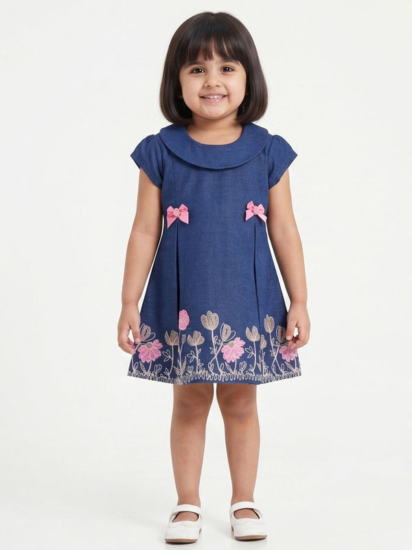 Soft (Dark) Cotton Denim Dress with embroidery