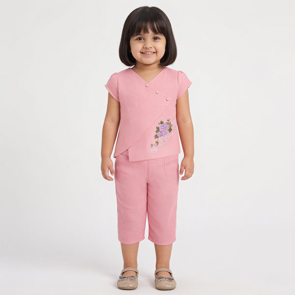 Peach linen Co-ordset with side flap